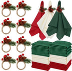 LemonRoad 36 Pcs Cloth Napkins and Napkin Ring Holders, Reusable Fabric for Table Decor Banquet Holiday Dinner Party Supply(Red, Dark Green,White,Christmas) by Unknown