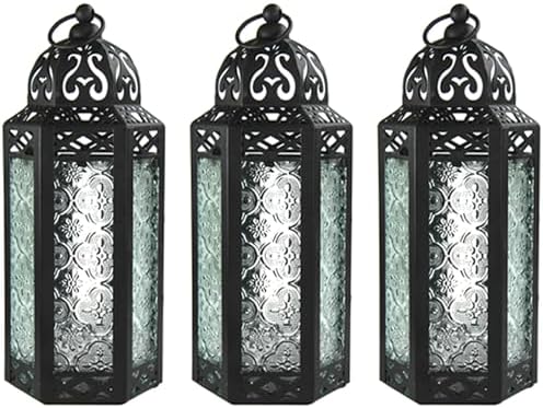 Vela Lanterns Decorative Indoor Moroccan Candle Holder, Clear, M, 3-Pack by VelaCandleLanterns