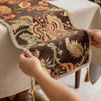 Floral Embroidered Table Runner 72 Inches Long Vintage Dresser Scarf, Brown - Image 4