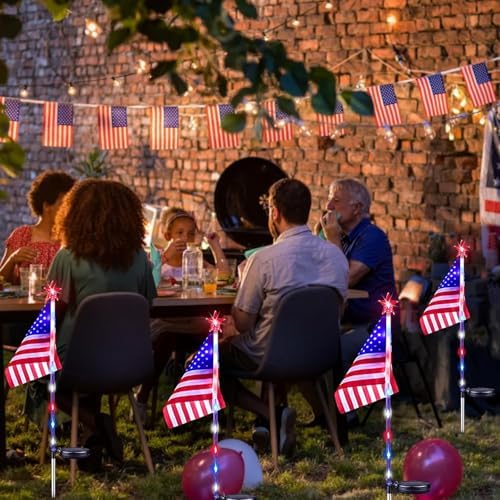 6 Pack 4th of July Decorations Outdoor Solar Lights, Red White and Blue American Flag Star Lights for National Day, Waterproof Patriotic Light for Independence Day 250th Anniversary Garden Yard Path - Image 6