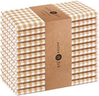 Native Fab Gingham Mini Check Cloth Napkins, Set of 12, 16x16 inches, 100% Cotton, Set of 12, Washable Soft Breathable Absorbent, Beige White by NativeFab