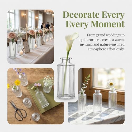 Nicunom 24 Pcs Glass Bud Vases Set, Small Vintage Ribbed Bud Vase in Bulk Decorative Vases Clear Mini Flower Vase for Centerpiece, Table Decorations, Wedding Reception, Home Decor, and Events - Image 4