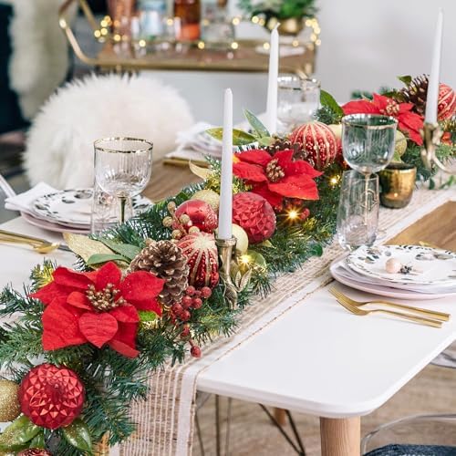 Garvee 6 Feet Christmas Garland with Lights for Mantle, Red Gold - Image 6
