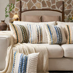 Aeckself Boho Chenille Tufted Throw Pillow Covers 18x18 Inch Set of 2, Farmhouse Decorative Striped Square Pillow Covers Accent Neutral Pillowcase for Living Room Couch Bed, Caramel Brown - Image 6
