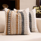 Boho Chenille Tufted Throw Pillow Covers 18x18 Inch Set of 2 Farmhouse Brown Woven Striped Decorative Pillowcases for Couch Sofa Bed by KOOLIFE