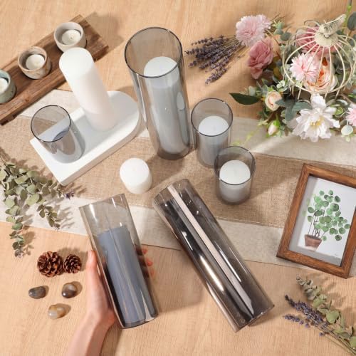 Shihanee 6 Glass Cylinder Vase Pillar Candle,White, Smoky Black,Set of 6 - Image 5