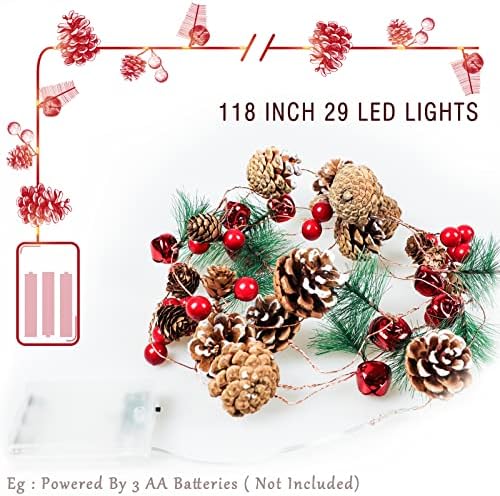 Christmas Decorations Indoor-10FT Enchanting Christmas Garland with 30 LED Lights Battery Operated-Realistic Red Berries & Pine Cones Decor for Tree,Fireplace Mantel,Indoor Holiday Home Decor - Image 3