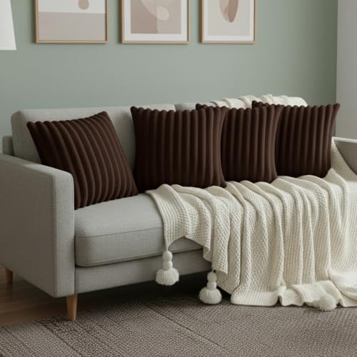 Brown Throw Pillow Covers 20 x 20 Set of 4, Cute Boho Throw Pillow Cover for Couch/Bed, Decorative Pillows Covers for Sofa/Bed, Accent Pillow Covers for Living Room, Rustic/Home/Room Decor - Image 5