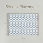 Over&Back Set of 4 Hand-Blocked Placemats - Colorful Dining Table Mat - Each Placemat is Unique - 100% Cotton - Machine Washable - Kitchen and Home Decor - Blue Blossom - Image 5