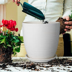 12 Inch Ceramic Planter Pot, Large Planter with Drainage Hole and Saucer Round Flower Pot for Indoor Outdoor Plants, White - Image 4