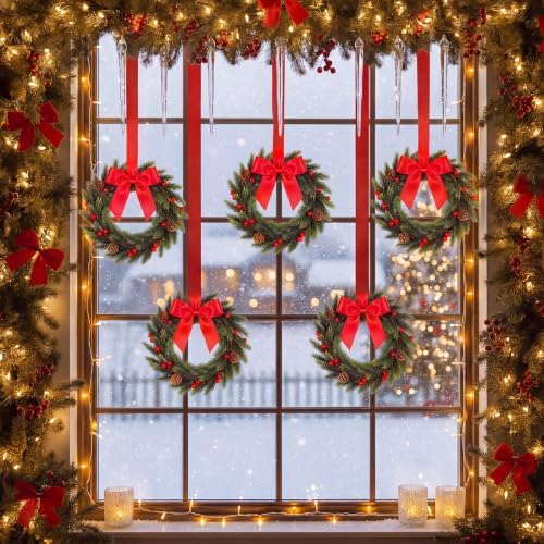 6 Pcs 10 Inch Mini Christmas Norfolk Wreath for Cabinet Decoration - Image 5