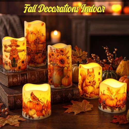 Baquler 6 Pack Fall Flameless LED Candles, Fall Decorations for Home - Image 4