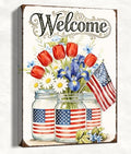 HomeifHue July 4th Patriotic Canvas Wall Art 4th of July USA Decorations American Flag Painting Picture Patriotic Floral Mason Jar USA Flag Poster Independence Day Home Decor(F1 16x24in) by HomeifHue