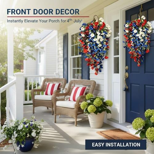 Red White and Blue Flowers Artificial Flowers Outdoor, 4th of July Decoration Tricolor Patriotic Artificial Flower, UV Resistant Artificial Morning Glory Vines for Independence Day Decor (3sets) - Image 3