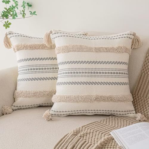 BUIOVBEY Boho Throw Pillow Covers Woven Tufted Pillow Cases with Tassels by BUIOVBEY