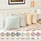 ZWJD Throw Pillow Covers 24x24 Set of 2 Green Striped Pillow Covers with Fringe Chic Cotton Decorative Pillows Square Cushion Covers for Sofa Couch Bed Living Room Farmhouse Home Decor - Image 5