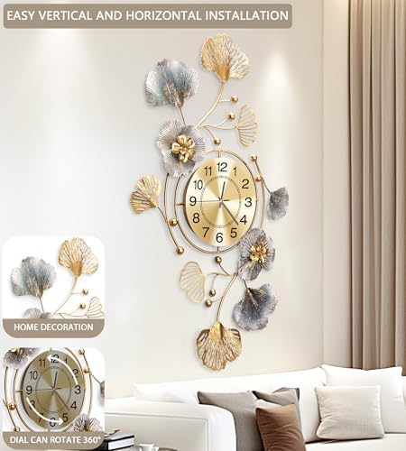 33" Modern Farmhouse Large Decorative Wall Clock, Ginkgo Metal Art - Image 4