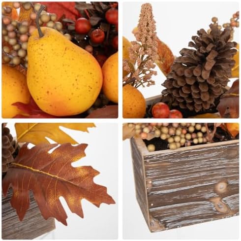9" Artificial Fall Centerpiece with Golden Pears, Pinecones, Maple Leaves - Image 3