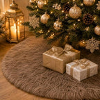 60 Inch Christmas Tree Skirt - Fluffy Faux Fur Light Brown Tree Skirt, Toka Colored Plush Xmas Holiday Decor for Parties, Small Round Tree Skirt - Image 2