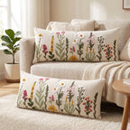 AVOIN colorlife Spring Summer Floral Daisy Embroidered Throw Pillow Covers, 14 x 36 Inch Beige Colorful Flowers Decor Tufted Patterned Linen Cushion Case for Sofa Couch Set of 2 - Image 3
