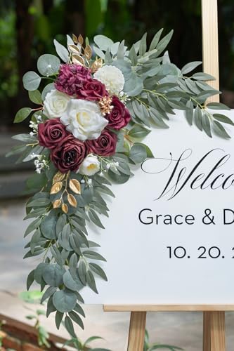 Olalaka Artificial Burgundy Flower Swag Set of 2 for Wedding Welcome Signs Floral Decorations, Wedding Arch Flowers for Wedding Ceremony, Ivory Wedding Flower - Image 4