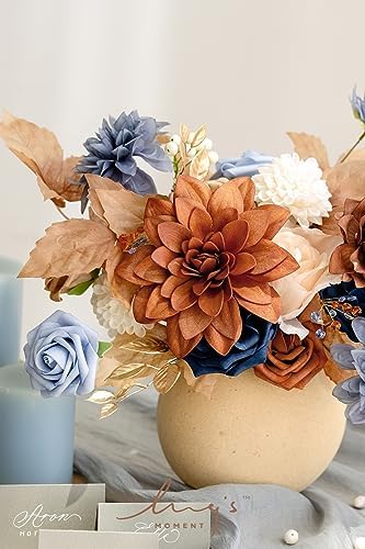 Ling's moment Artificial Wedding Fall Flowers Grand Combo, Orange & Navy - Image 3