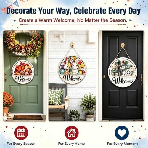 16 Pcs Interchangeable Welcome Sign for Front Door, Wood Hanging Decor，1 - Image 5