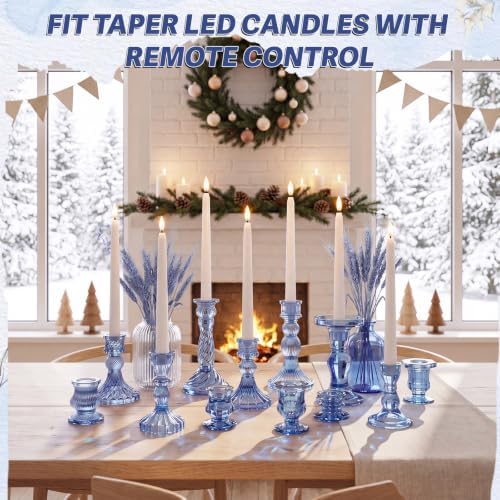 Mumufy 24 Pcs Blue Crystal Taper Candle Holders with Flameless Candles - Image 7