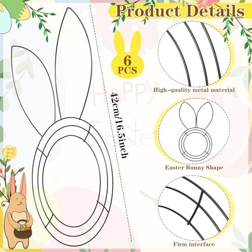 6 Pcs 16 Inches Easter Wreath Bunny Wire Wreath Form Garden Bunny Shaped Form Frame for Easter DIY Craft Rabbit Decor Project Indoor Outdoor Holiday Door Porch Hanging Decor - Image 4