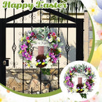 Panelee 18 Inch Easter Wreath for Front Door Cross Wreath Christian Easter Hanging Decorations He Is Risen Religious Artificial Lilies Lavender Eggs Grape Vines Sign for Spring Home Wall Door(Elegant) - Image 4
