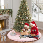 60 Inch Pink Faux Fur Christmas Tree Skirt Plush Xmas Tree Base Cover - Image 6