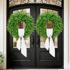 28'' Large Boxwood Wreaths Front Door Artificial Green Spring Wreath with Sash Wreaths for Front Door Farmhouse Greenery Year Round Outdoor Indoor for Summer Wreath St Patricks Day Decoration - Image 6
