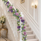 Realistic Artificial Eucalyptus & Rose Garland, 2-Pack, Purple - Image 4