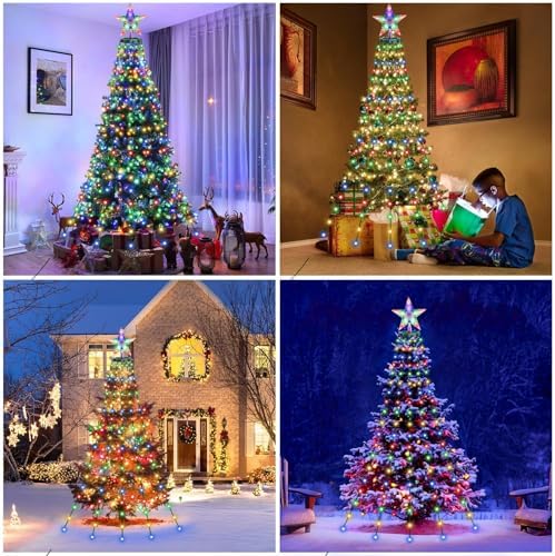 410LED Christmas Tree Lights with Star Topper, Christmas String Lights with Ring for Tree, 6.6FT x 16 Lines Fairy Twinkle Lights 8 Modes Timer Remote for Indoor Outdoor Xmas Tree Decor, Multicolor - Image 4