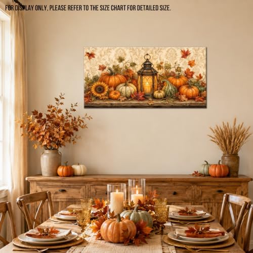 WAXWHELK Fall Canvas Wall Art Rustic Farmhouse Pumpkin Harvest Lantern Painting Pictures Artwork for Autumn Thanksgiving Home Decor Living Room Bedroom, (16"x32") - Image 4