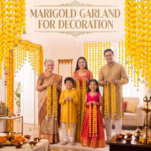 Suncalla 12 Pcs 4 Ft Marigold Garland Gold Bell,Yellow - Image 5