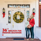 VINGLI 36 Inch Prelit Christmas Wreath, Lighted Christmas Wreath for Front Door, Window, Fireplaces, Indoor Decorate, with 100 LED Lights, 350 Tips, Bow, Pine Cones, Gold Ornaments (Plug-in) - Image 6
