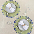 Linen Cotton Placemats Set of 4 Scalloped Flower Embroidery Place Mats 15'' Natural Linen Texture Fabric Machine Washable Table Mats for Restaurant Kitchen,Table Decor(Matcha Green) - Image 6