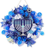 Hoteam Hanukkah Wreath for Front Door Happy Hanukkah Front Door Sign 13 Inch Blue Rustic Chanukah Welcome Decoration for Indoor Outdoor Home Porch Hanging Decoration by Hoteam