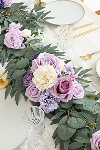 Floroom 6ft Artificial Eucalyptus Garland with Flowers Fake Greenery Faux Floral Vine Garland for Table Decor Wedding Centerpieces Bridal Shower Party Decorations, Lilac & Lavender - Image 3