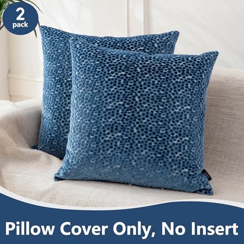 FIFU 22x22 Inch Throw Pillow Covers Set of 2, Jacquard Velvet, Oxford Blue - Image 2