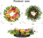 zjlmit 20 Inch Spring Wreath for Front Door, Artificial Silk Flower Wreath on Grapevine Base with Orange Rose-Style Blooms, Multicolor Floral Accents and Greenery, Indoor Wall Entryway Decor - Image 2