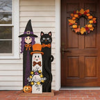 Halloween Welcome Sign with LED Lights, 36" Wooden Standing Sign, Witch Black Cat Ghost Design, Front Porch Decor for Outdoor Indoor Yard Garden Party - Image 7