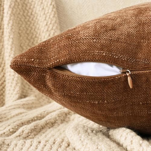 Set of 4 Soft Textured Decorative Throw Pillow Covers 20x20 Inch Cozy Farmhouse Cushion Cover Square Accent Pillow Cases for Bed Couch Sofa Living Room, Brown - Image 3