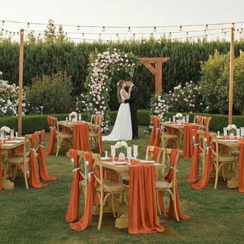MDS Pack of 10 | Brunt Orange | 10ft Chiffon Table Runner 29x120 Inches Long Romantic Rustic Sheer Gauze Runner for Wedding Bridal Shower Birthday Banquets Engagement Spring Easter Boho Decorations - Image 2