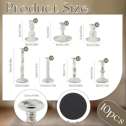 Mumufy Matte Candlestick Holders, Metal Wedding Taper Candle Holders Vintage Candles Stand Set, Candle Stick Decor for Mantel Table Centerpiece Wedding Dining Table Decor Mantelpiece(White,10 Pcs) - Image 2