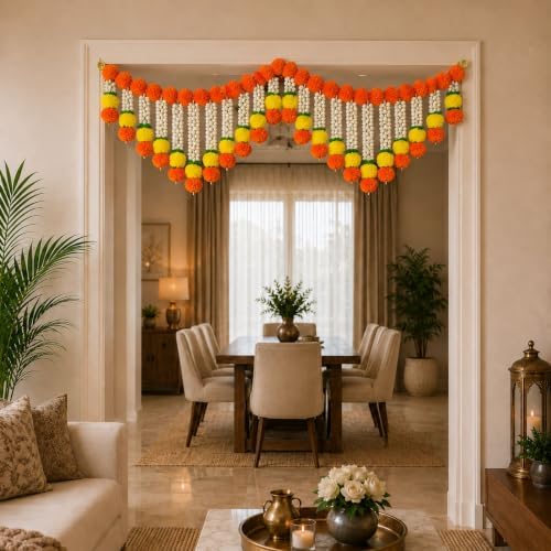 LoveNspire 3 Feet Marigold Tuberrose Door Toran Hanging Valance Festival Marigold Garland Window Indoor Outdoor Decor Bandarwal Pooja Wedding Favor Diwali Decor - Image 4