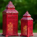 VELA LANTERNS Large Temple Moroccan Lantern Lamp Decorative Candle Holders for Ramadan Decorations, Hanging, Outdoor Patio or Porch, Indoor Home Decor, Red, Set of 2 by VelaCandleLanterns