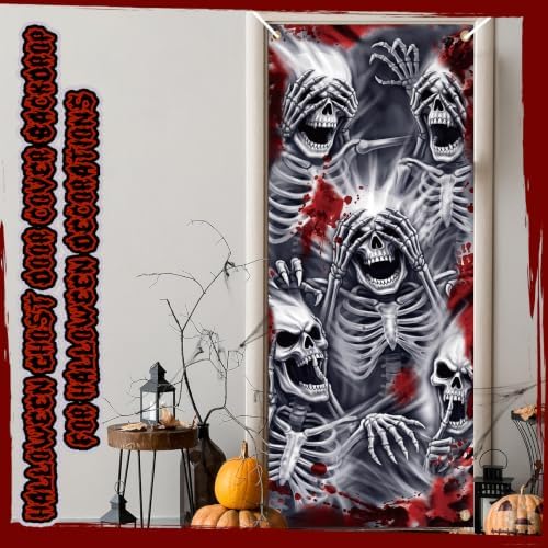 Preboun 6 Pcs Halloween Door Cover, Spooky Witch Skeleton Hanging Banner, Bloody Handprint Entrance Backdrop, Horror Party Decorations for Home Wall Indoor Outdoor, 35 x 78 Inch - Image 7
