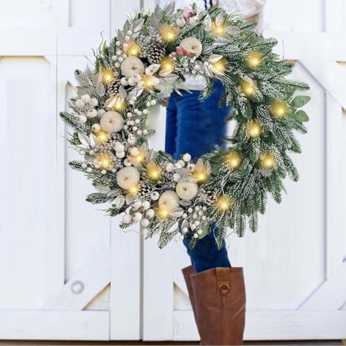WANNA-CUL 30 Inch Pre-Lit Silver White Christmas Wreaths for Front Door - Image 4